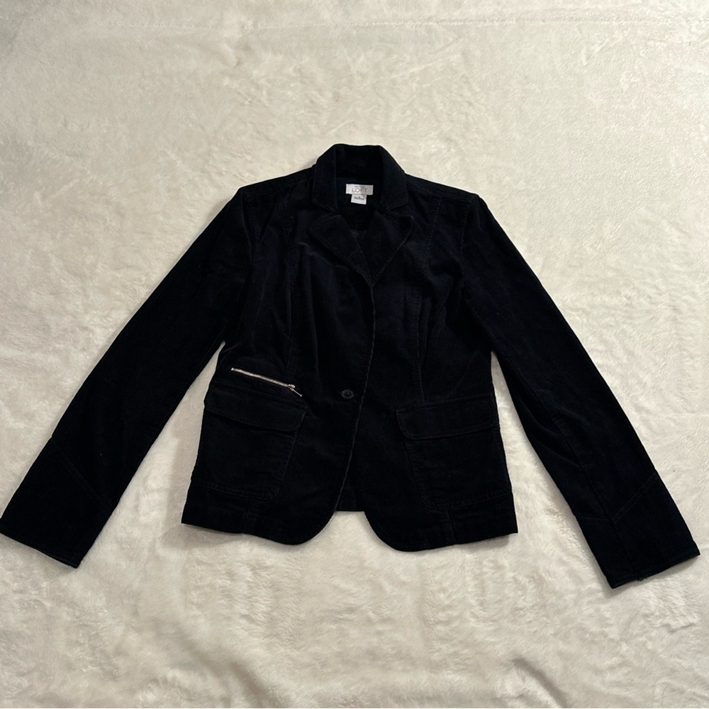 Ann Taylor LOFT Corduroy Jacket 8 Navy Button Up Classic‎ Chic 100% Cotton
